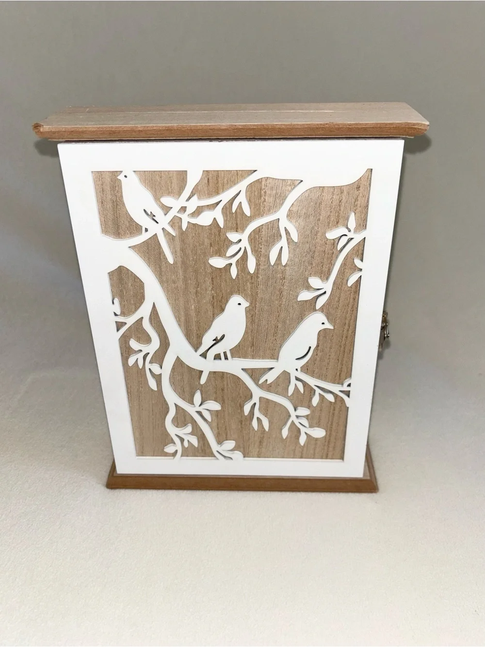Wooden Bird Key Cabinet Wall Mount 6 Hook Rustic Farmhouse Decor